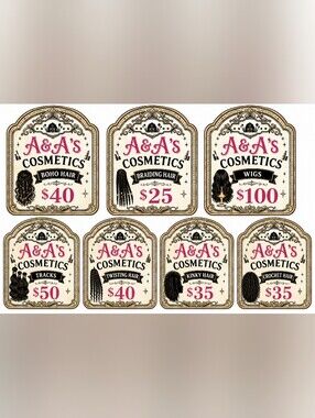 A&A's Cosmetics Hair Services Sign Set — Pink & Cream Labels